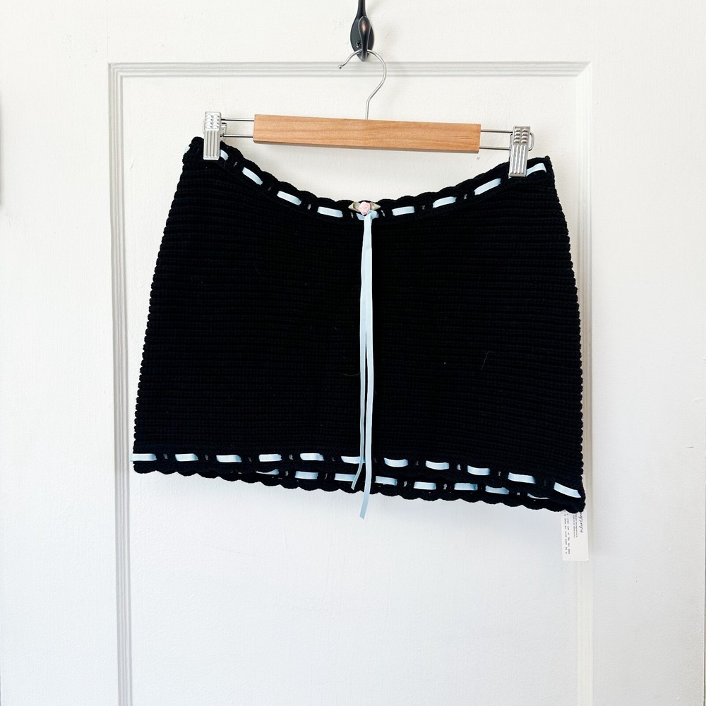 For Love & Lemons | NWT Kelsey Crochet Knit Mini Skirt and Top Set in Black SML - Picture 4 of 9
